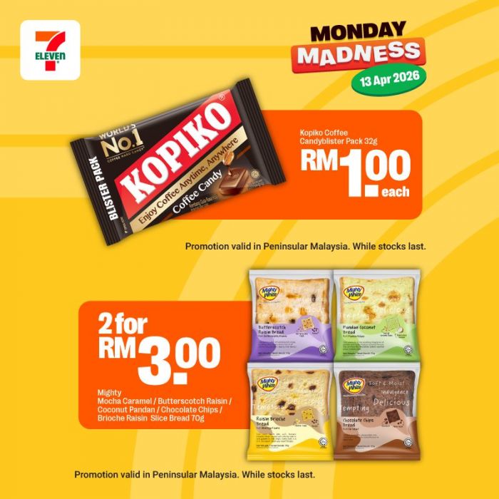 最新 7-Eleven 促销 (2026年4月13日):Monday Madness | 买3送1咖喱角 & RM2咖啡