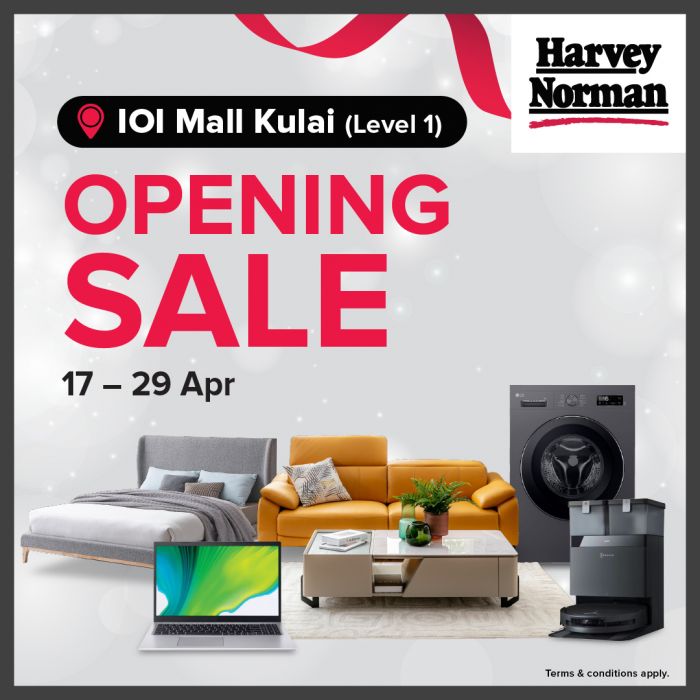 Harvey Norman Promotion: IOI Mall Kulai Opening Sale - Up to 74% OFF & Instant Rebates | 17-29 Apr 2026 Harvey Norman Promotion: IOI Mall Kulai Opening Sale - Up to 74% OFF & Instant Rebates | 17-29 Apr 2026