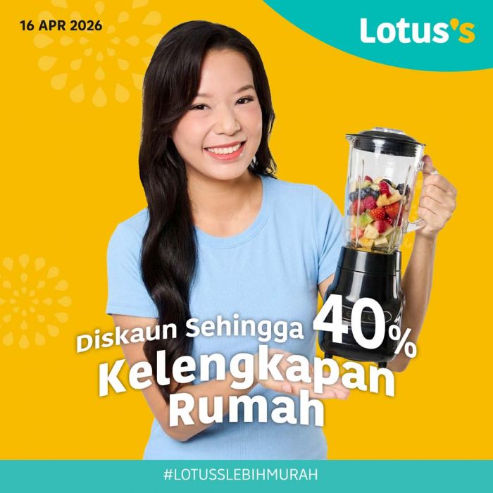 Lotus's Household Essentials Promotion: Up to 40% OFF Appliances & Cookware | Until 22 Apr 2026 Lotus's Household Essentials Promotion: Up to 40% OFF Appliances & Cookware | Until 22 Apr 2026