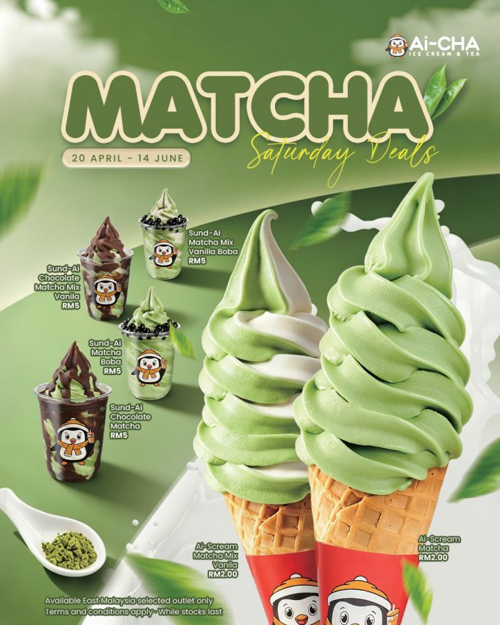 Ai CHA Promotion: Matcha Saturday Deals - Ice Cream from RM2 | Apr-Jun 2026 Ai CHA Promotion: Matcha Saturday Deals - Ice Cream from RM2 | Apr-Jun 2026