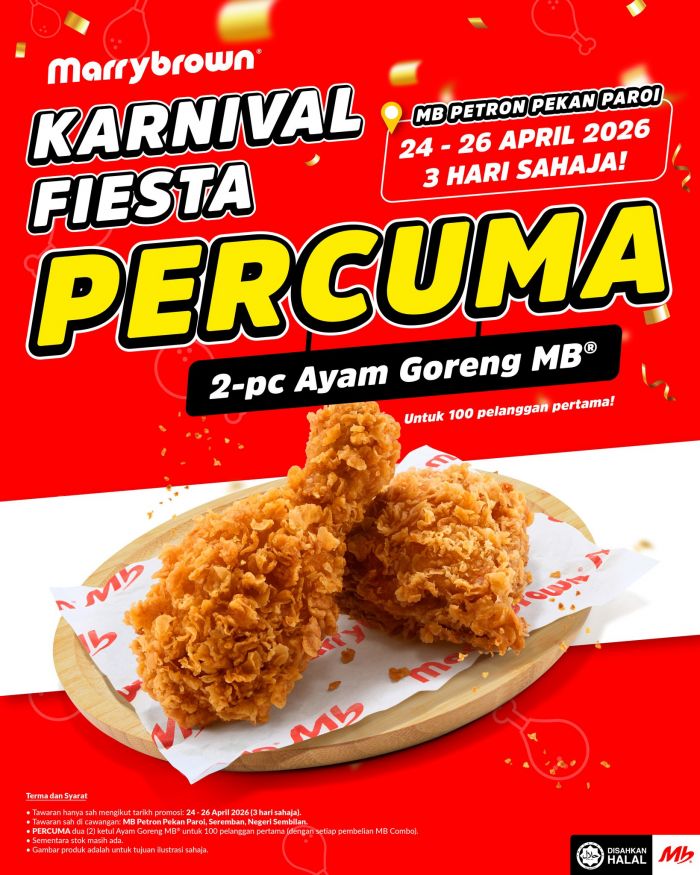 Marrybrown Promotion: Karnival Fiesta - FREE 2-pc Chicken & Spin to Win | 24-26 Apr 2026 Marrybrown Promotion: Karnival Fiesta - FREE 2-pc Chicken & Spin to Win | 24-26 Apr 2026