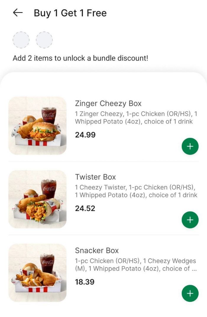 最新 KFC 促销 (20日-21日):GrabFood 独家优惠 | 指定套餐买一送一