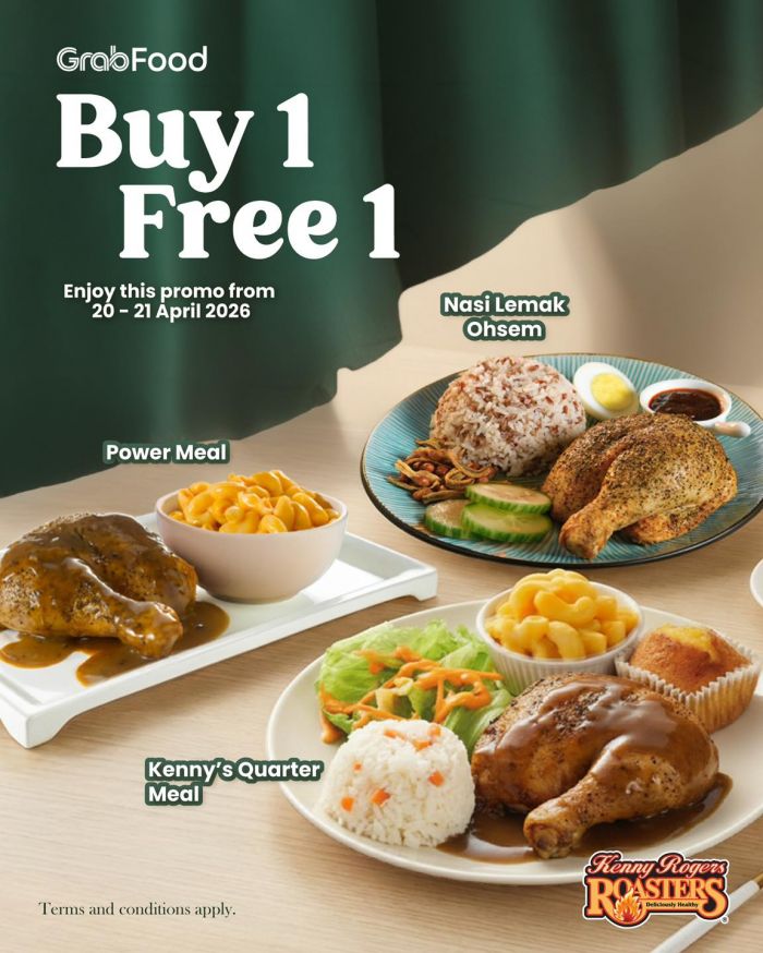 Kenny Rogers Roasters GrabFood Promotion: Buy 1 Free 1 Sale - Grab Now! | 20-21 April 2026 Kenny Rogers Roasters GrabFood Promotion: Buy 1 Free 1 Sale - Grab Now! | 20-21 April 2026