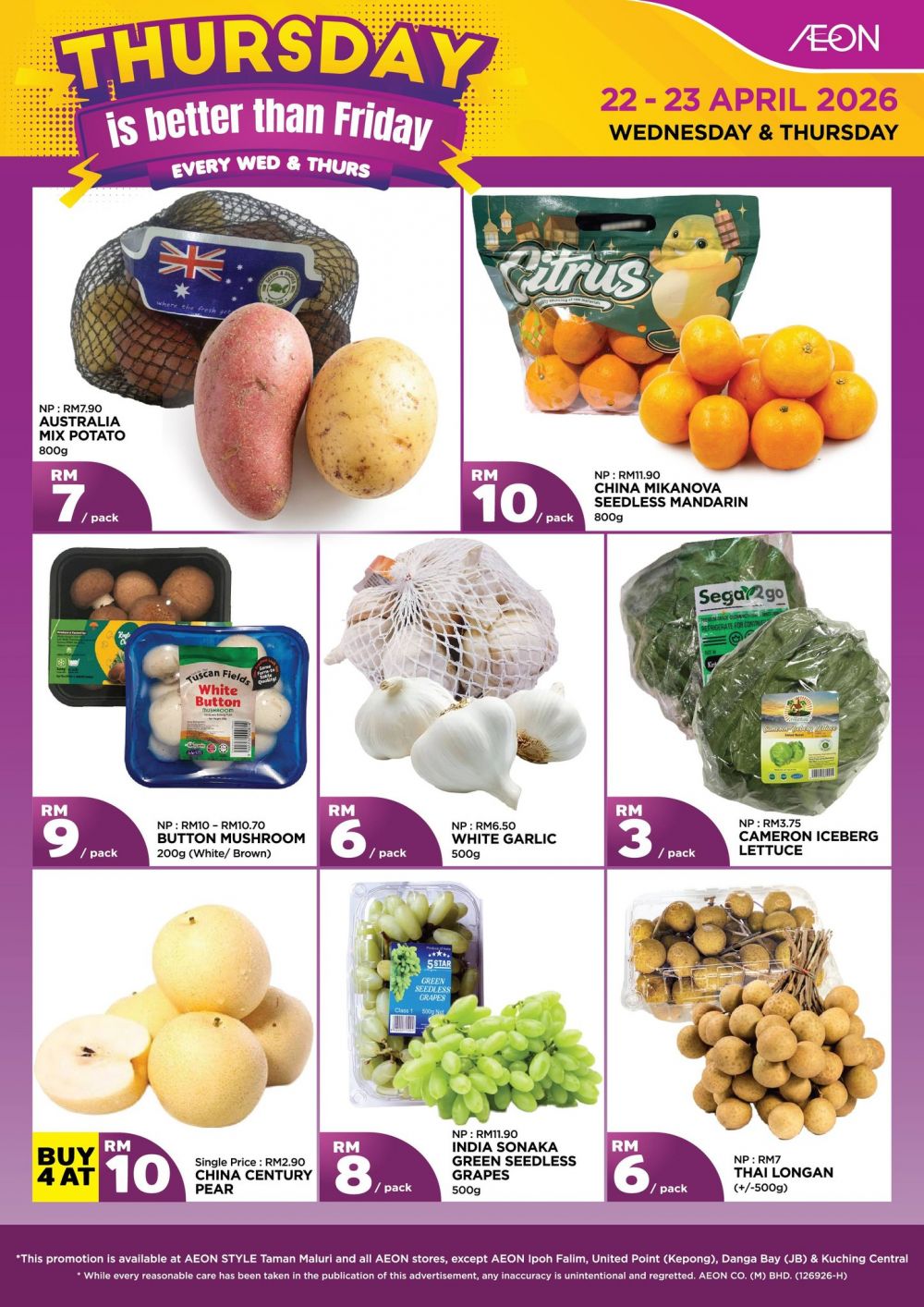 AEON Wednesday & Thursday Promotion: Fresh Deals - RM5 Chicken Chop | 22-23 April 2026 AEON Wednesday & Thursday Promotion: Fresh Deals - RM5 Chicken Chop | 22-23 April 2026