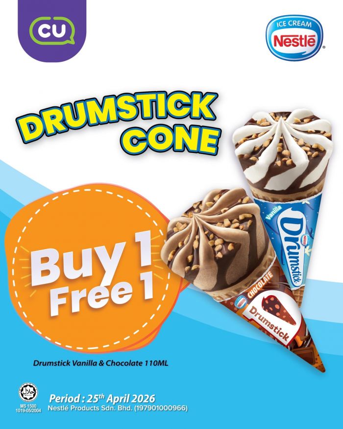CU Buy 1 Free 1 Ice Cream: Nestle Drumstick Promo - Buy 1 Free 1 | 25 April 2026 CU Buy 1 Free 1 Ice Cream: Nestle Drumstick Promo - Buy 1 Free 1 | 25 April 2026