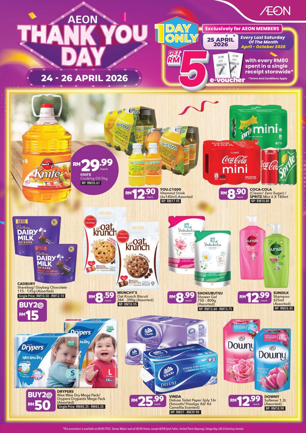 最新 AEON 促销 (24日-26日):Thank You Day Sale | 会员消费送RM5礼券