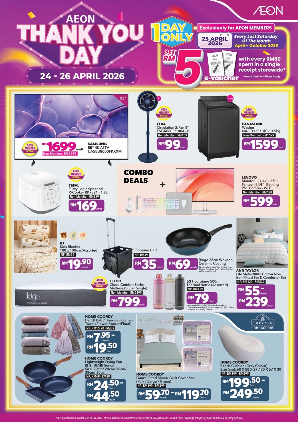最新 AEON 促销 (24日-26日):Thank You Day Sale | 会员消费送RM5礼券
