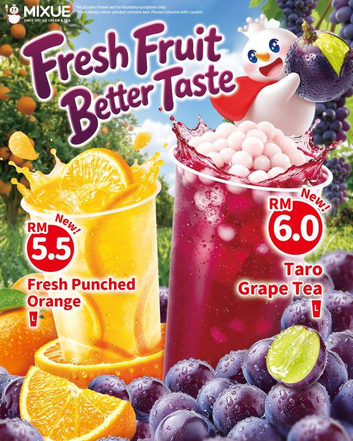 MIXUE Menu: Fresh Fruit Series Drop - Taro Grape Tea at RM6 & Orange at RM5.50 | April 2026 MIXUE Menu: Fresh Fruit Series Drop - Taro Grape Tea at RM6 & Orange at RM5.50 | April 2026
