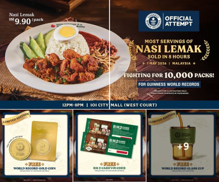 Oriental Kopi RM9.90 Nasi Lemak: Guinness World Record Attempt - Free Limited Edition Gold Coin & Vouchers | May 2026 Oriental Kopi RM9.90 Nasi Lemak: Guinness World Record Attempt - Free Limited Edition Gold Coin & Vouchers | May 2026