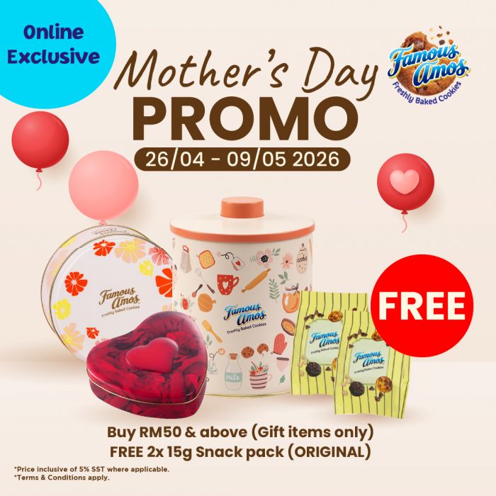Famous Amos Mother's Day Promotion: Online Exclusive - FREE 2x Snack Packs | 26 Apr - 9 May 2026 Famous Amos Mother's Day Promotion: Online Exclusive - FREE 2x Snack Packs | 26 Apr - 9 May 2026