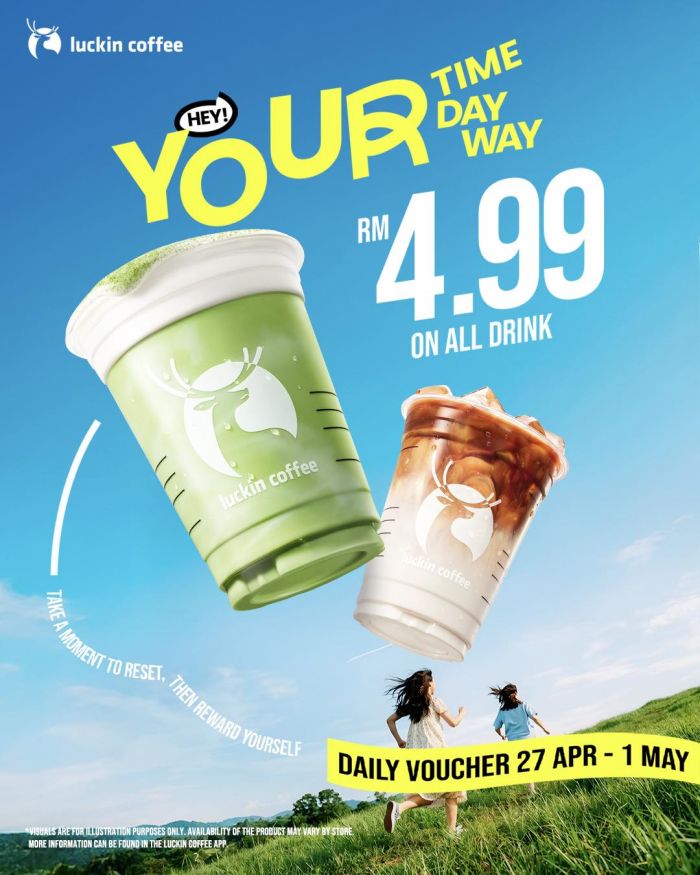 Luckin Coffee Promotion: Daily Voucher - RM4.99 on All Drinks! | 27 Apr - 1 May 2026 Luckin Coffee Promotion: Daily Voucher - RM4.99 on All Drinks! | 27 Apr - 1 May 2026