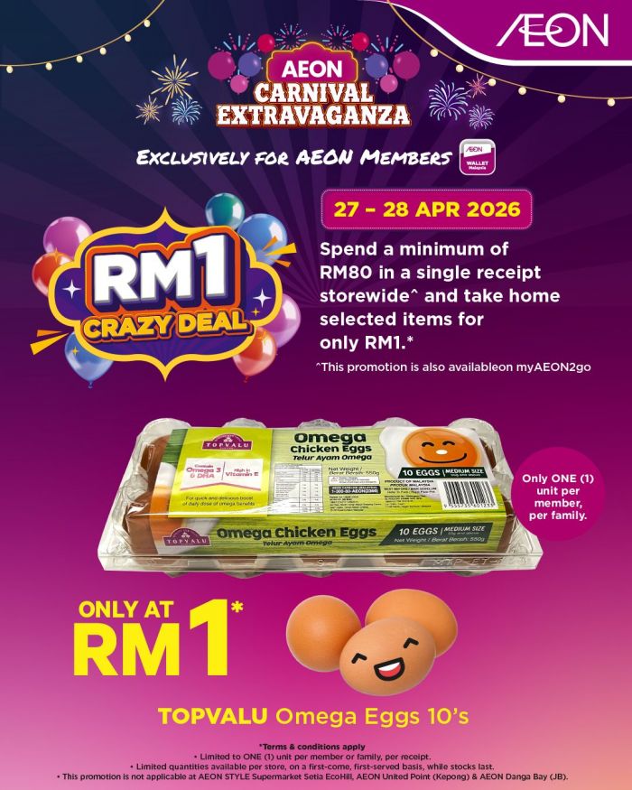 AEON Promotion: Carnival Extravaganza - Topvalu Eggs for RM1 | 27-28 April 2026 AEON Promotion: Carnival Extravaganza - Topvalu Eggs for RM1 | 27-28 April 2026
