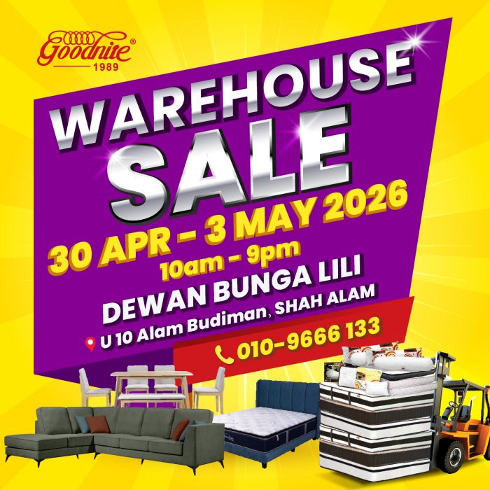 Goodnite Warehouse Sale: Quality Mattresses & Furniture Specials | 30 Apr - 3 May 2026 Goodnite Warehouse Sale: Quality Mattresses & Furniture Specials | 30 Apr - 3 May 2026