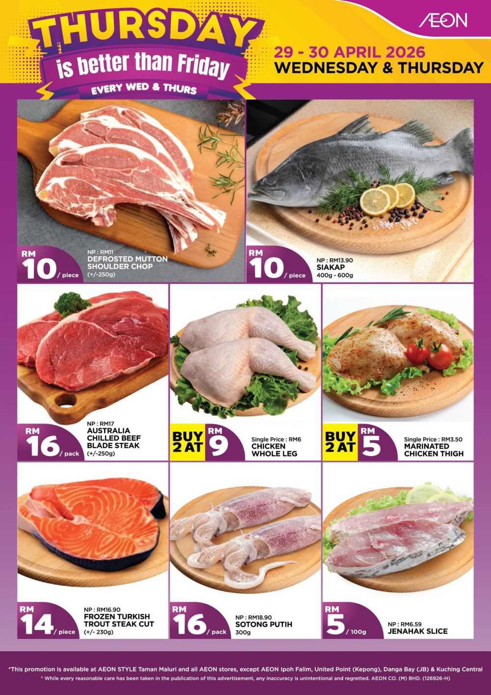 AEON Wednesday & Thursday Promotion: Fresh Grocery Deals - RM10 Siakap & Mutton | 29-30 Apr 2026 AEON Wednesday & Thursday Promotion: Fresh Grocery Deals - RM10 Siakap & Mutton | 29-30 Apr 2026