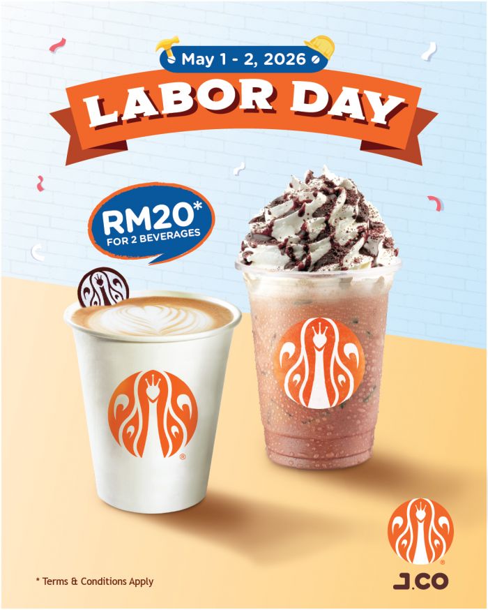 J.CO Labour Day Promotion: Labor Day Deal - 2 Beverages for RM20 | 1 - 2 May 2026 J.CO Labour Day Promotion: Labor Day Deal - 2 Beverages for RM20 | 1 - 2 May 2026