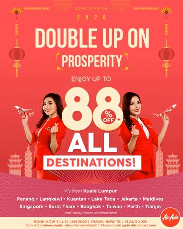 AirAsia CNY Promotion Up To 88% OFF (valid until 12 Jan 2020) AirAsia CNY Promotion Up To 88% OFF (valid until 12 Jan 2020)