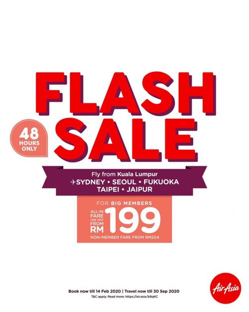 AirAsia 48 hours Flash Sale Promotion As Low As RM199 (13 Feb 2020 - 14 Feb 2020)