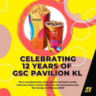 GSC Pavilion KL 12 Years Anniversary Promotion FREE Popcorn & Drink Promotion (16 February 2020 - 16 February 2020)