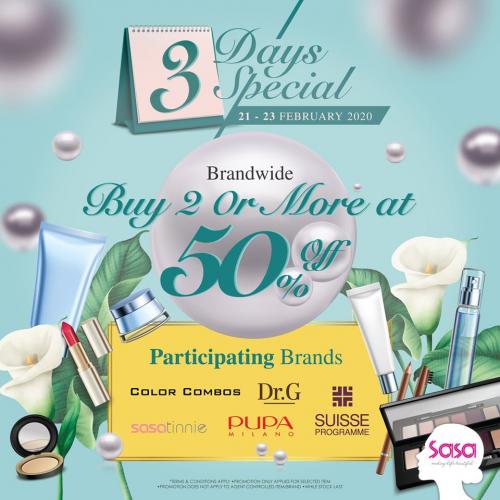 Sasa Beauty Products Promotion 2 or More @ 50% OFF (21 Feb 2020 - 23 Feb 2020)