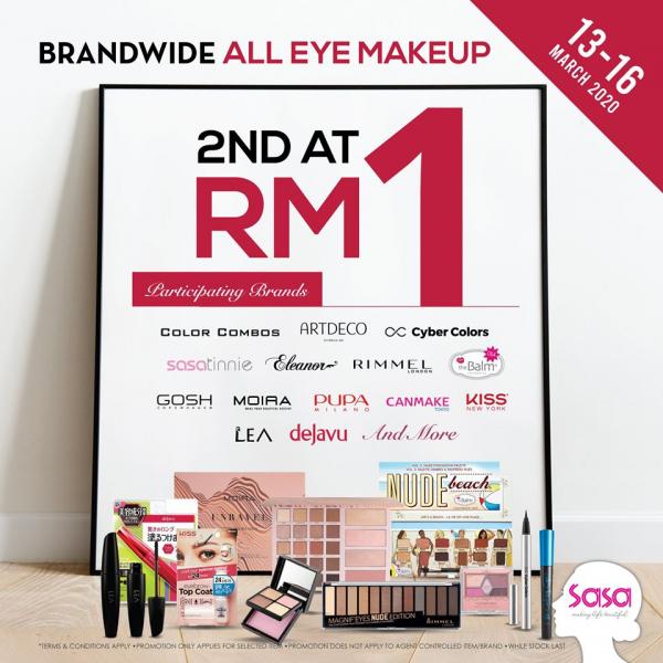 Sasa Brandwide All Eye Makeup Sale 2nd @ RM1 (13 Mar 2020 - 16 Mar 2020)