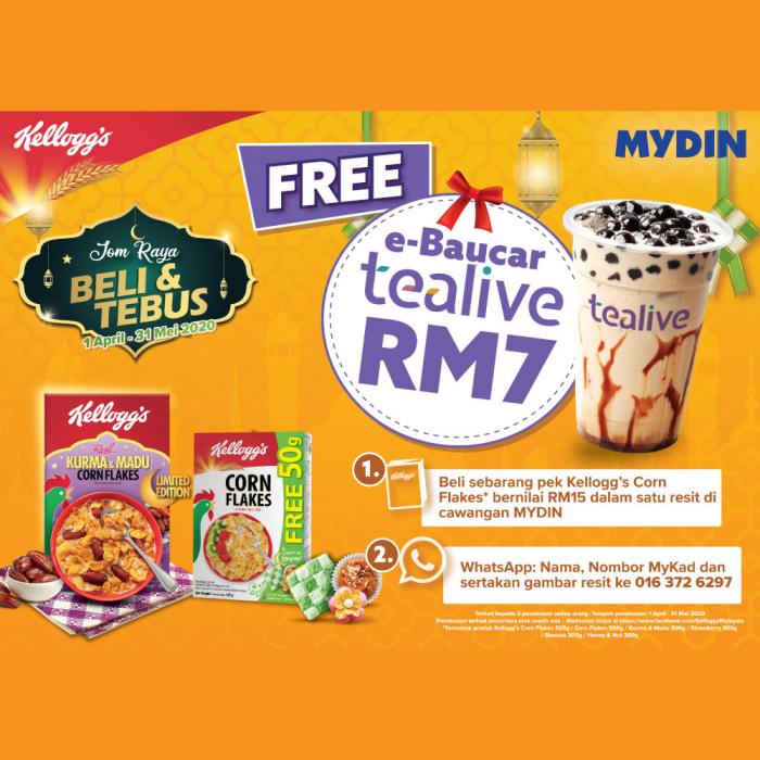 MYDIN Kellogg's Corn Flakes FREE Tealive Voucher Promotion (1 Apr 2020 - 31 May 2020)