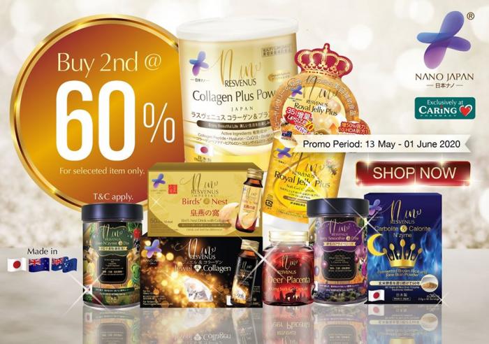 Caring Pharmacy Nano Japan Promotion 2nd Item @ 60% OFF (13 May 2020 - 1 Jun 2020)