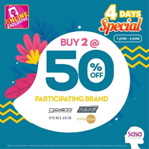 Sasa Online Sale Buy 2 @ 50% OFF (1 Jun 2020 - 4 Jun 2020)
