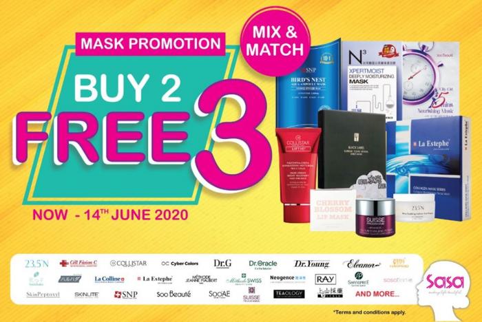 Sasa Mask Buy 2 FREE 3 Promotion (valid until 14 Jun 2020)