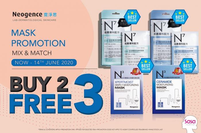 Sasa Neogence Facial Mask Buy 2 FREE 3 Promotion (valid until 14 Jun 2020)