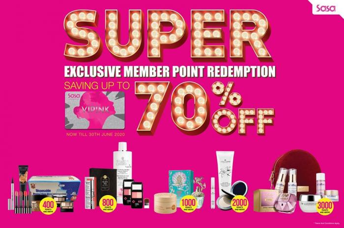 Sasa Super Exclusive Member Point Redemtion Promotion Saving Up To 70% OFF (valid until 30 Jun 2020)