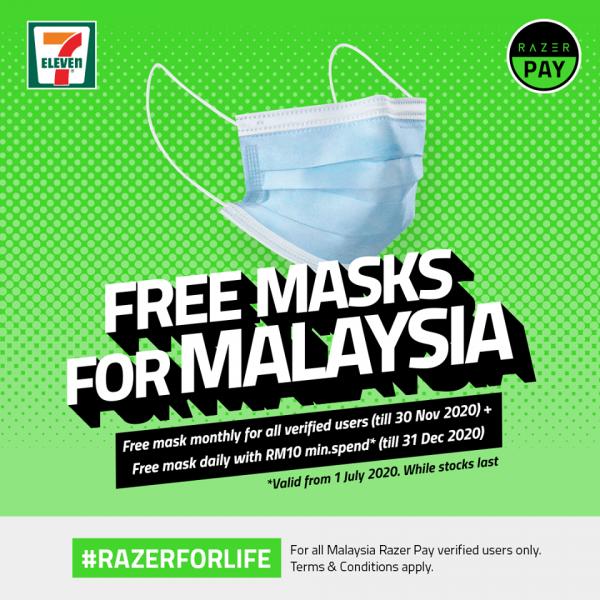 7 Eleven FREE 3-Ply Surgical Mask Promotion with RazerPay (1 Jul 2020 - 31 Dec 2020)