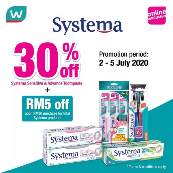 Watsons Systema 30% OFF Promotion (2 Jul 2020 - 5 Jul 2020)