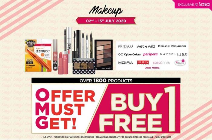 Sasa Makeup Products Buy 1 FREE 1 Sale (2 Jul 2020 - 15 Jul 2020)