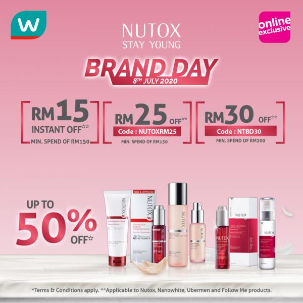 Watsons Nutox Brand Day Online Sale Up To 50% OFF & FREE Promo Code (8 Jul 2020)