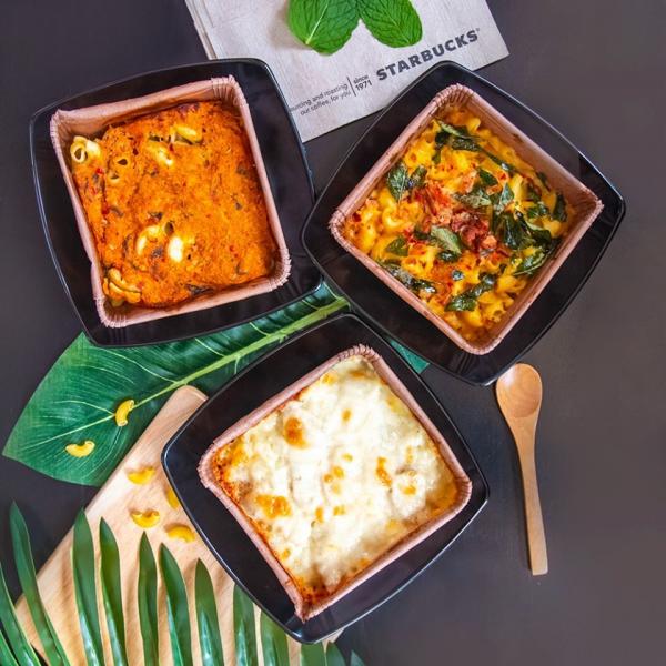 Starbucks Spicy Tuna Asam Laksa Macaroni, Salted Egg Smoked Chicken Macaroni & Cheesy Chicken Baked Rice