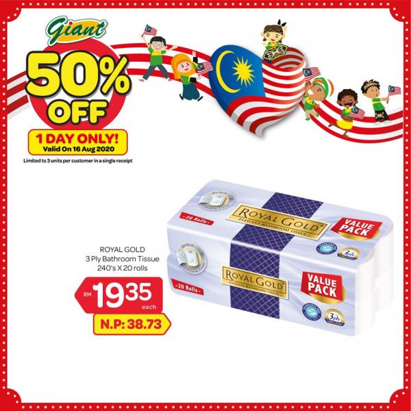Giant Royal Gold 3 Ply Bathroom Tissue 50% OFF Promotion (16 Aug 2020)