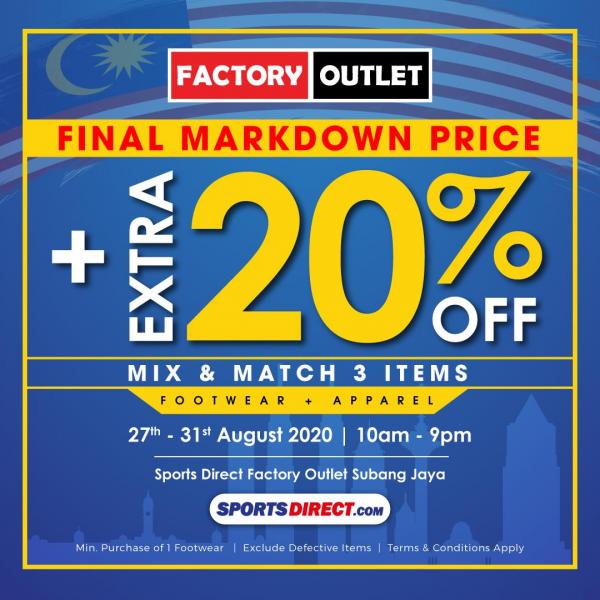 Sports Direct Merdeka Day Factory Outlet Sale (27 Aug 2020 - 31 Aug 2020)