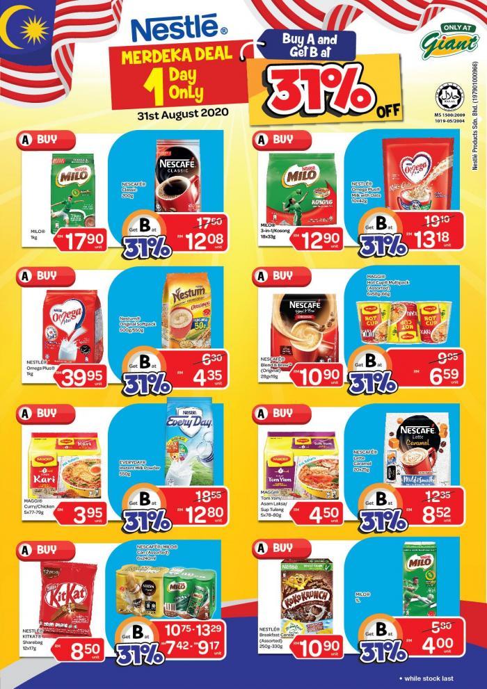 Giant Nestle Merdeka Promotion 31% OFF (31 Aug 2020 - 31 Aug 2020)