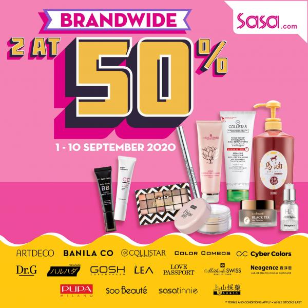 Sasa Brandwide 2 @ 50% OFF Online Sale (1 Sep 2020 - 10 Sep 2020)
