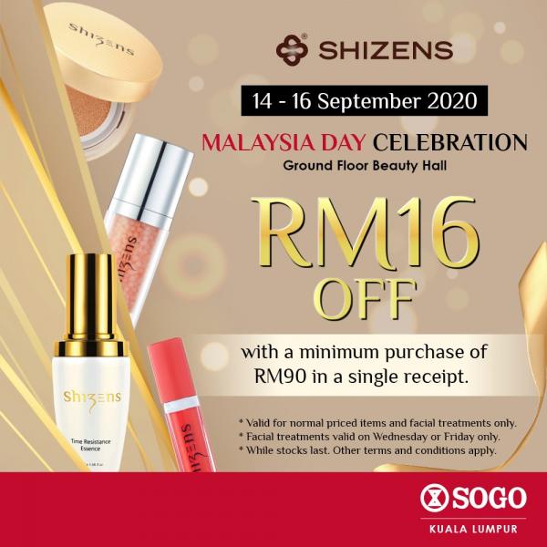 Shizens Malaysia Day Sale RM16 OFF at SOGO Kuala Lumpur (14 Sep 2020 - 16 Sep 2020)