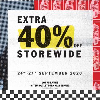 Vans Outlet Sale Extra 40% OFF Storewide at Mitsui Outlet Park (24 September 2020 - 27 September 2020)