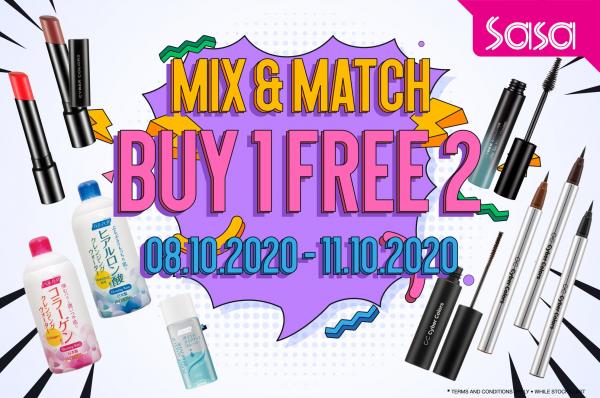 Sasa Mix & Match Buy 1 FREE 2 Promotion (8 Oct 2020 - 11 Oct 2020)