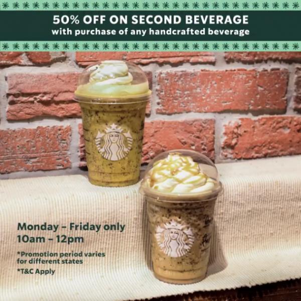 Starbucks 50% OFF on 2nd Beverage Promotion