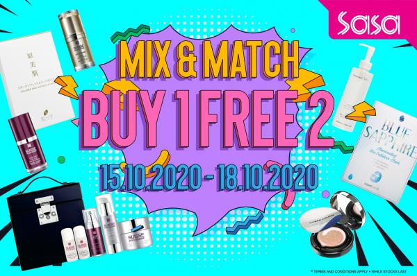 Sasa Mix & Match Buy 1 FREE 2 Promotion (15 Oct 2020 - 18 Oct 2020)