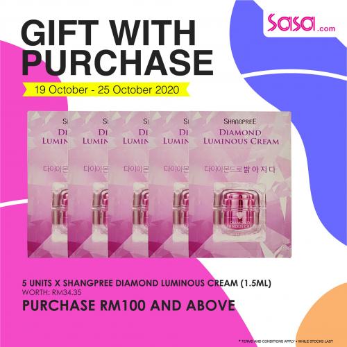Sasa Online FREE SHANGPREE Diamond Luminous Cream Promotion (19 Oct 2020 - 25 Oct 2020)