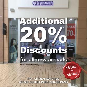 Citizen Watches October Sale Additional 20% Discount at Mitsui Outlet Park (10 October 2020 - 15 November 2020)