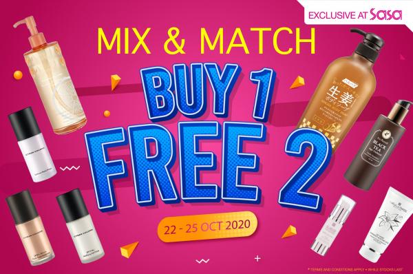 Sasa Mix & Match Buy 1 FREE 2 Promotion (22 Oct 2020 - 25 Oct 2020)