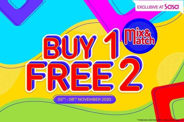 Sasa Mix & Match Buy 1 FREE 2 Promotion (5 Nov 2020 - 8 Nov 2020)