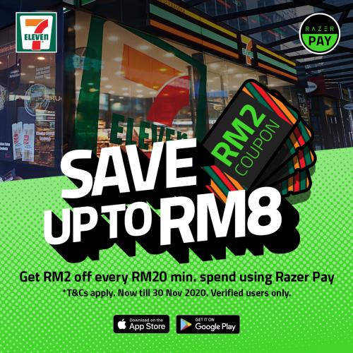 7 Eleven Up To RM8 OFF Promotion pay with Razer Pay (valid until 30 Nov 2020)