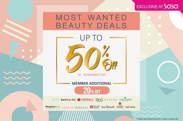 Sasa Most Wanted Beauty Deals Promotion Up To 50% OFF (16 Nov 2020 - 30 Nov 2020)